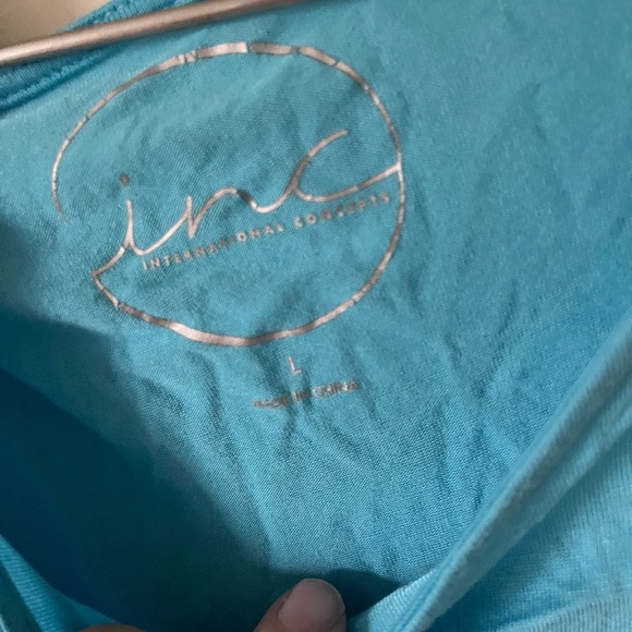 INC Blue cold shoulder Ruffled Tank Top - Picture 3 of 4